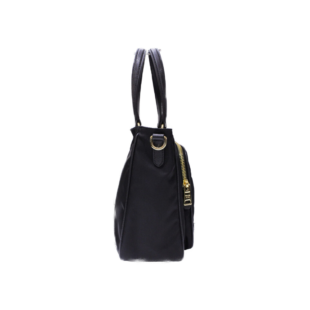 PRADA Tote Bag Leather Black Handbag Shoulder Strap - Picture 3 of 7